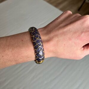 Purple & Gold Hinged Bangle Bracelet | Enamel Style Statement Jewelry
